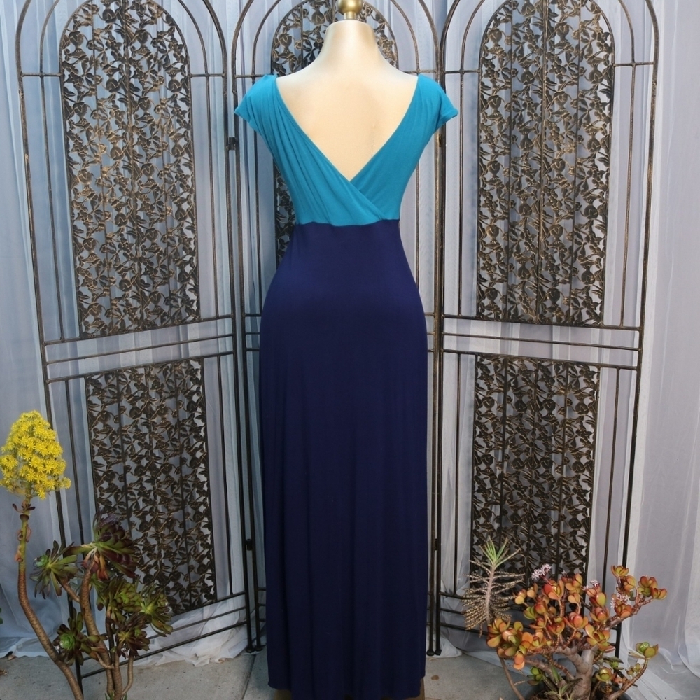 Tiffany Rose Jewel Block, Elegant Comfy Maternity Maxi Dress, Biscay Blue - Picture 8 of 10